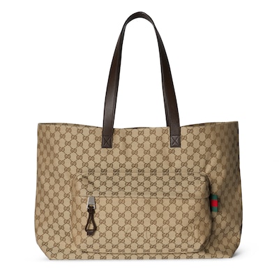 GroBer GG Shopper in beige und ebenholzfarbener GG Canvas GUCCI DE