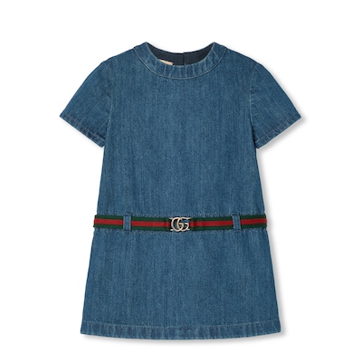 ☆GUCCI☆ ガールズウェブストライプコットンポロドレス♪ 〜12A チルドレンズ〕ウェブ ストライプ デニム ドレスブルー | GUCCI公式