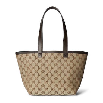 Kleiner Gucci Totissima Shopper in beige und ebenholzfarbener GG Canvas GUCCI DE