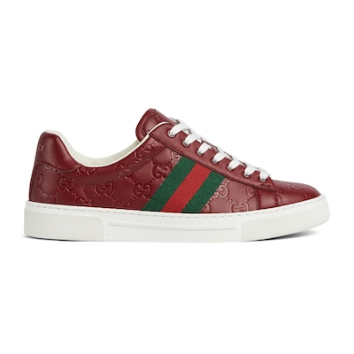 Sneaker Gucci Ace donna con dettaglio Web in pelle GG Rosso Ancora GUCCI Italia