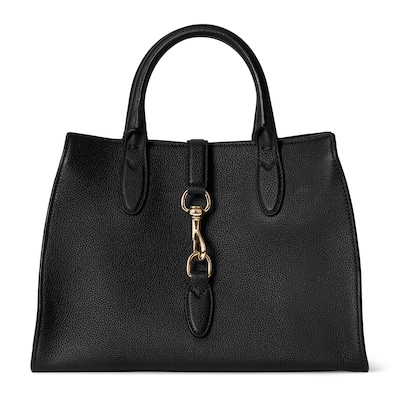 GUCCI Medium Tote Bag With Hook Closure Black Leather