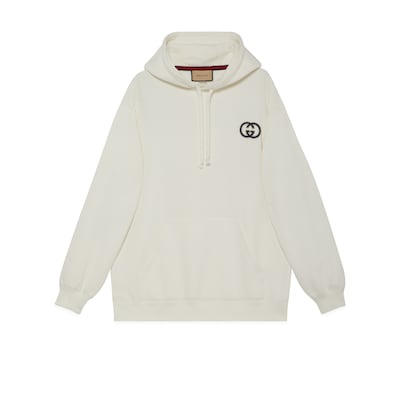 Cotton jersey hooded sweatshirt in off white GUCCI US