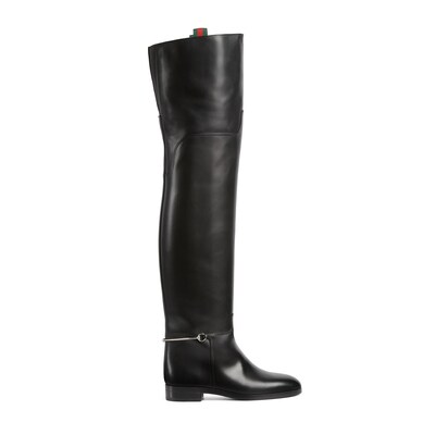 Women s slim Horsebit knee high boot in black leather GUCCI US