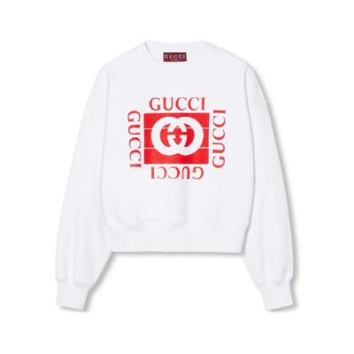Printed cotton jersey sweatshirt in off white | GUCCI® SG