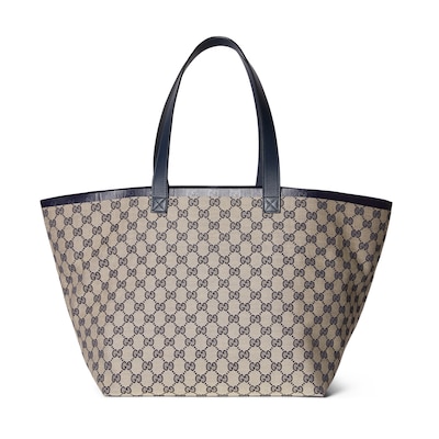 Gucci Reversible leather trimmed coated canvas jacquard tote Women Blue Tote Bags