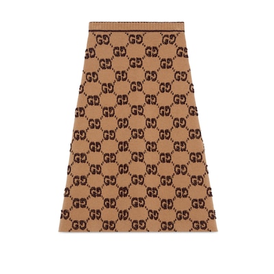 GG wool bouclé jacquard skirt in camel and brown | GUCCI® US