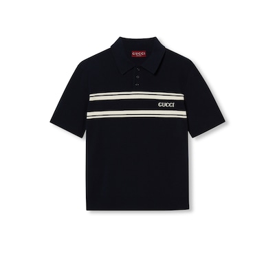 Wool cashmere polo shirt in navy and white GUCCI ZA