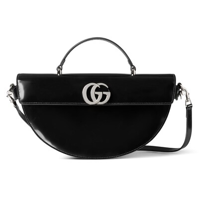 Medium half-moon top handle bag in black leather | GUCCI® US Medium half-moon top handle bag in black leather | GUCCI® US