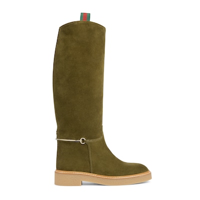 Women s slim Horsebit boot in dark green suede GUCCI AE