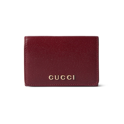 Card case with Gucci script in Rosso Ancora red leather