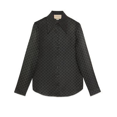 GUCCI 半袖 ロング丈 シルクシャツ GUCCI - グッチ GUCCI 総柄シルクオープンカラーシャツ 604110