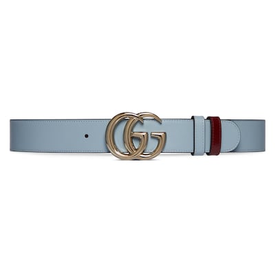 GG Marmont reversible belt in light blue and Rosso Ancora red leather GUCCI US