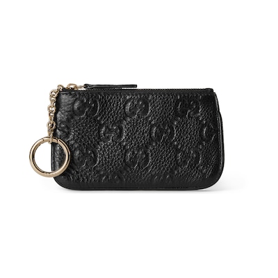 GG Emblem zip key case in black leather | GUCCI® US GG Emblem zip key case in black leather | GUCCI® US