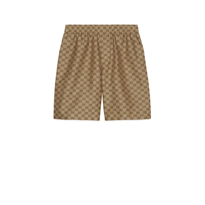 GG Supreme linen shorts in beige and ebony GUCCI US