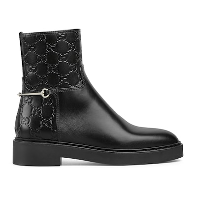 Women s slim Horsebit ankle boot in black GG leather GUCCI US