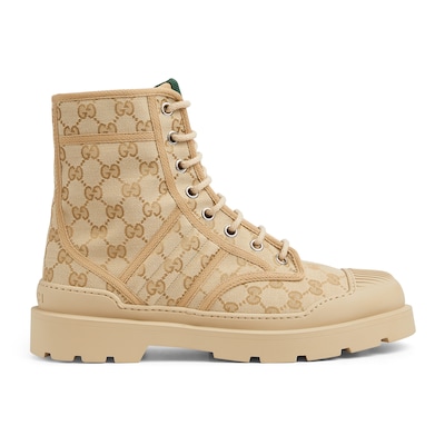 Stivaletto uomo con dettaglio Web in tessuto GG beige GUCCI Italia