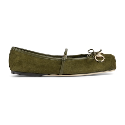 Women s Gucci Horsebit ballet flat in dark green suede GUCCI AE