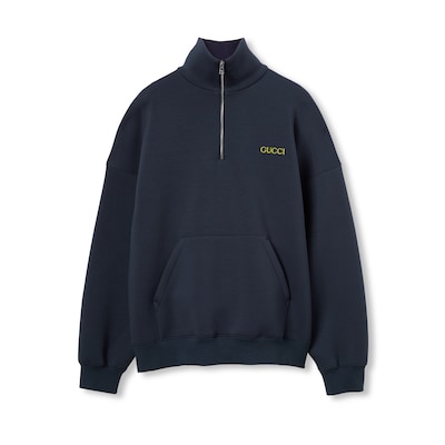 パッチ付き ジャージー ハーフジップ ジャケットブルー | GUCCI公式