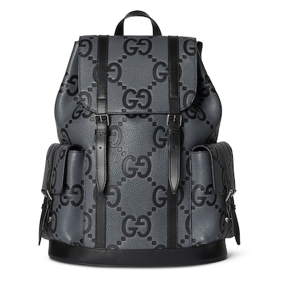 ジャンボ GG ラージ バックパックグレー&ブラック GGレザー ジャンボ GG ラージ バックパックグレー&ブラック GGレザー