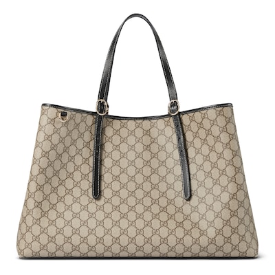 GG Emblem maxi tote bag in beige and dark brown fabric