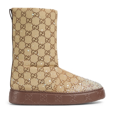 Women s boot with crystals in beige and dark brown GG canvas GUCCI Canada