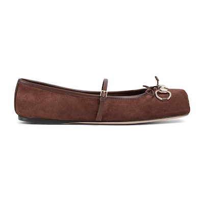Women s Gucci Horsebit ballet flat in brown suede GUCCI US