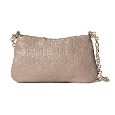 GG Emblem small shoulder bag in taupe leather | GUCCI® US
