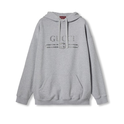 Sudadera con capucha de punto bordado en mezcla gris GUCCI ES