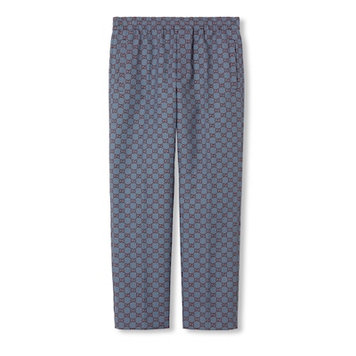 GG pied-de-poule wool leisure pants in light blue and