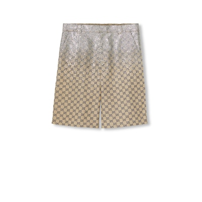 GG canvas shorts with crystals in oatmeal and blue | GUCCI® US