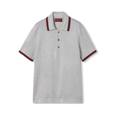 Lamé knit polo shirt in silver | GUCCI® US