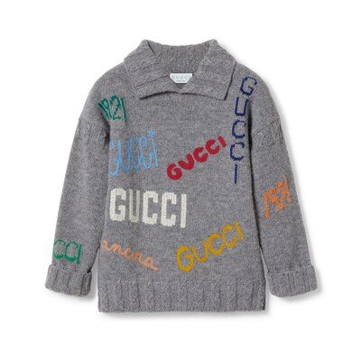 チルドレンズ〕エンブロイダリー ウール セーターグレー | GUCCI公式