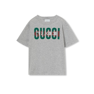 T shirt bambino in cotone con stampa in grigio chiaro GUCCI Italia