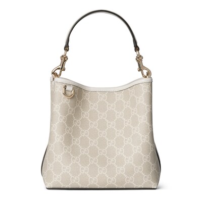 ショルダーバッグ・ポシェット GUCCI MINI GG EMBLEM BUCKET BAG GG Emblem mini bucket bag in beige and white fabric | GUCCI® US