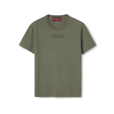 GUCCI Tシャツ　シェリーライン　メタルロゴプレート　背中開き　カーキ GUCCI Tシャツ シェリーライン メタルロゴプレート 背中開き