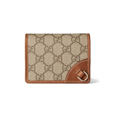 Mini portafoglio GG Emblem in tessuto beige e marrone scuro GUCCI Italia