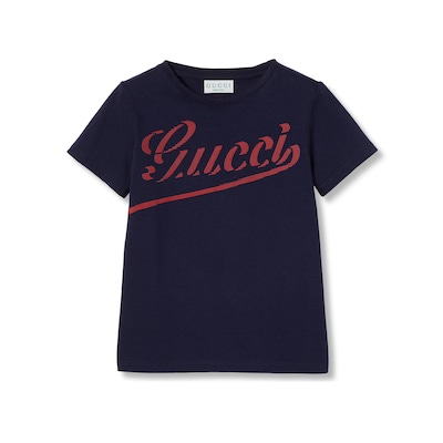Children's printed cotton T-shirt in dark blue | GUCCI® US