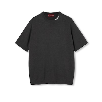 インターシャ シルクコットン Tシャツグレー | GUCCI公式 インターシャ シルクコットン Tシャツグレー | GUCCI公式