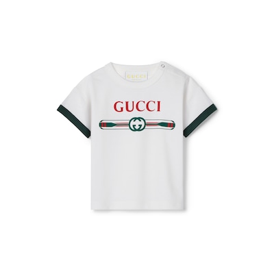 Baby printed cotton T-shirt in white | GUCCI® US