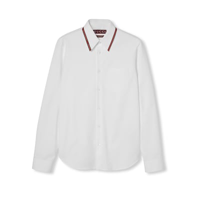 最安値で  Oxford cotton shirt with Web in white | GUCCI® US トップス