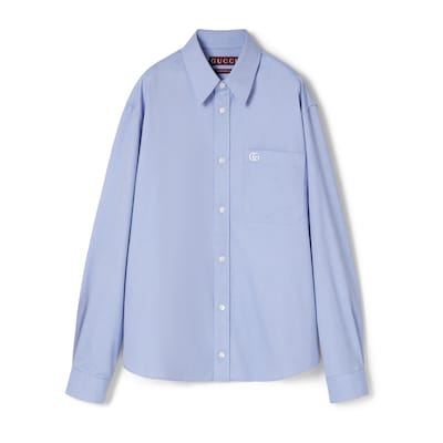 Embroidered Oxford cotton shirt in light blue | GUCCI® AE