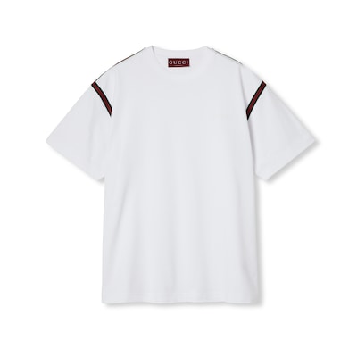 ウェブ ストライプ付き コットンジャージー Tシャツホワイト ウェブ ストライプ付き コットンジャージー Tシャツホワイト