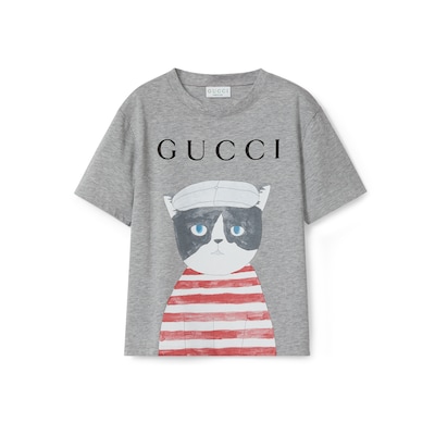 Children's printed cotton T-shirt in light grey | GUCCI