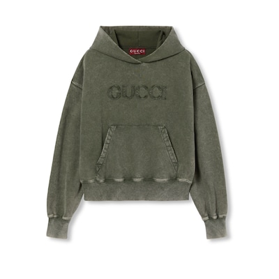 GUCCIコットン フーデッド スウェットシャツ Cotton jersey hooded sweatshirt in blue navy | GUCCI® US