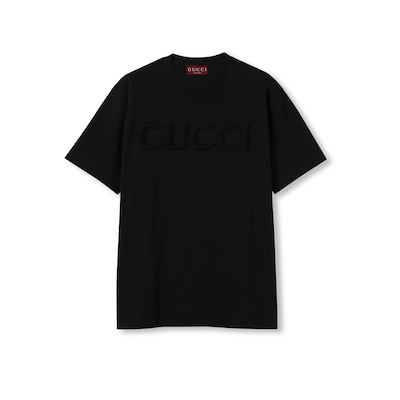 超特価激安の商品をすべて エンブロイダリー付き Tシャツブラック コットンジャージー トップス