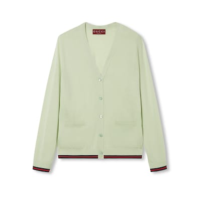 Extra fine cashmere silk cardigan in pale green | GUCCI® US