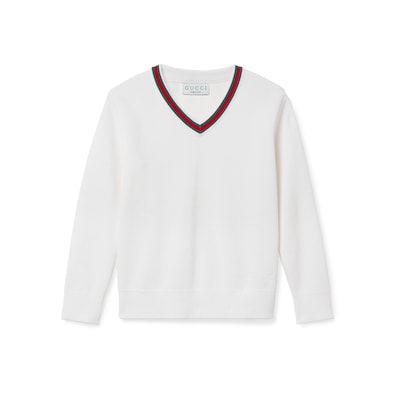 Children's embroidered cotton sweater in white | GUCCI® US Children's embroidered cotton sweater in white | GUCCI® US