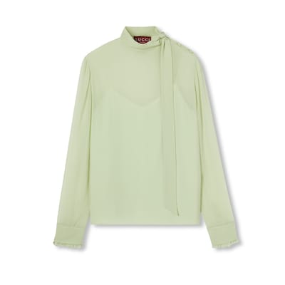 Silk georgette top in pale mint green | GUCCI® US