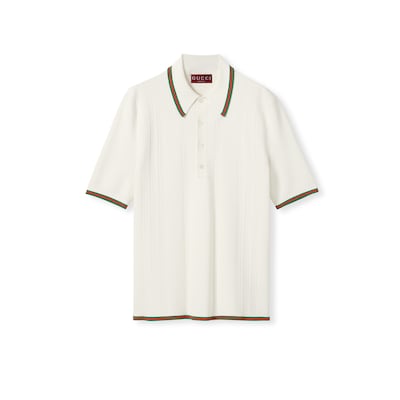 Knit polo shirt with Web in white | GUCCI® US