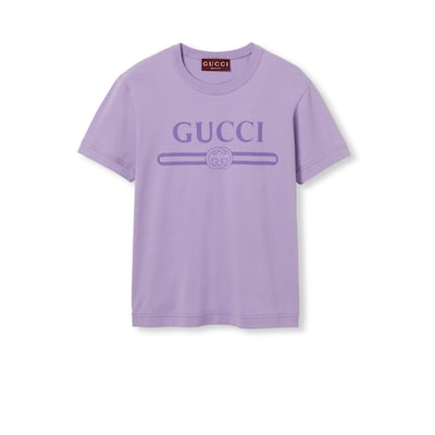 Jersey T-shirt with print in lilac | GUCCI® US Jersey T-shirt with print in lilac | GUCCI® US
